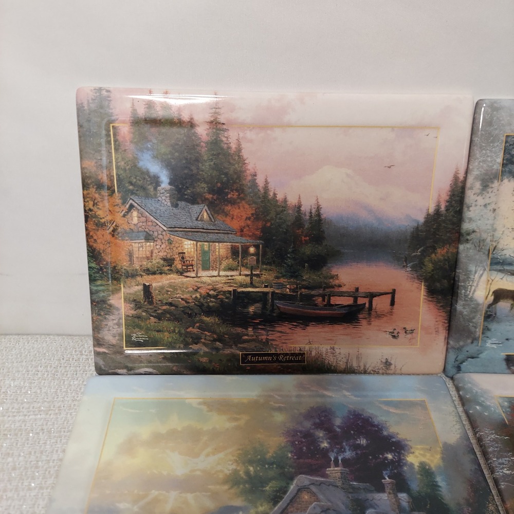 Thomas Kinkade Seasons of Reflection Bradford Exchange Ceramic Plate Set of 4 - Picture 2 of 12